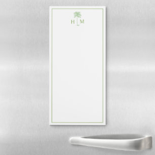 Green and White Palm Palmetto Tree Monogram Magnetic Notepad