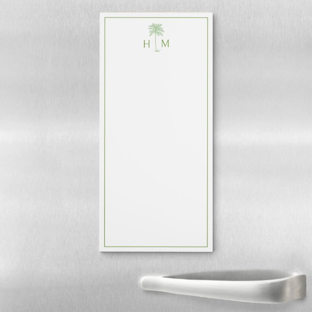 Green and White Palm Palmetto Tree Monogram Magnetic Notepad (In Situ)