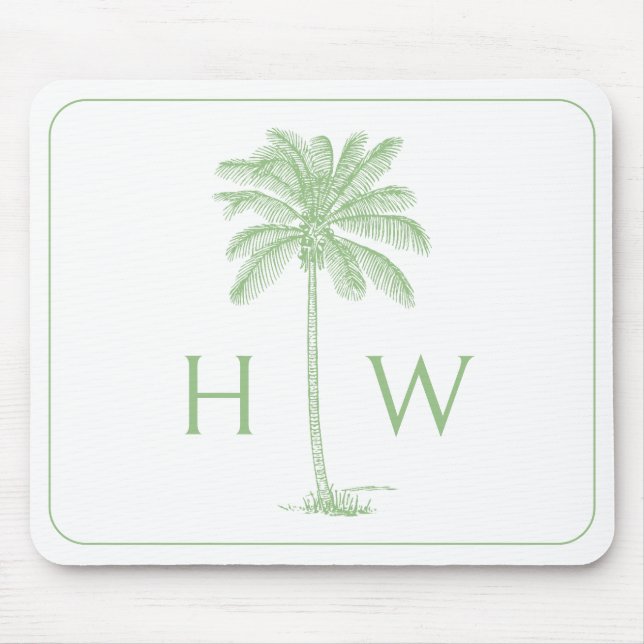 Green and White Palm Palmetto Tree Monogram Mouse Pad (Front)