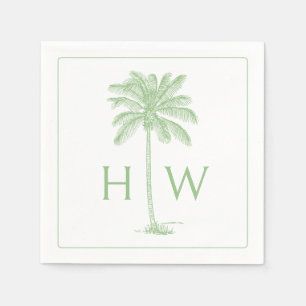 Green and White Palm Palmetto Tree Monogram Napkins