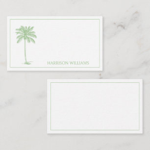 Green and White Palm Palmetto Tree Monogram Note Card