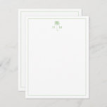 Green and White Palm Palmetto Tree Monogram Note Card
