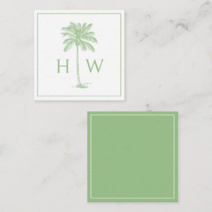 Green and White Palm Palmetto Tree Monogram Note Card