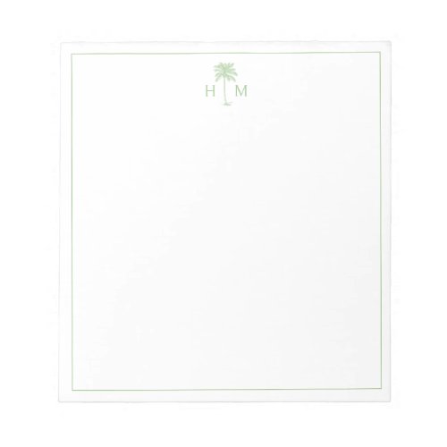 Green and White Palm Palmetto Tree Monogram Notepad