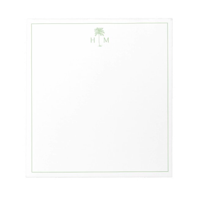 Green and White Palm Palmetto Tree Monogram Notepad (Front)