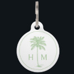 Green and White Palm Palmetto Tree Monogram Pet ID Tag<br><div class="desc">This modern coastal inspired dog tag features a preppy green palm palmetto tree on white with a monogram that you can personalize with your choice of initials on the front and contact information on the back.</div>