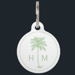 Green and White Palm Palmetto Tree Monogram Pet ID Tag<br><div class="desc">This modern coastal inspired dog tag features a preppy green palm palmetto tree on white with a monogram that you can personalize with your choice of initials on the front and contact information on the back.</div>