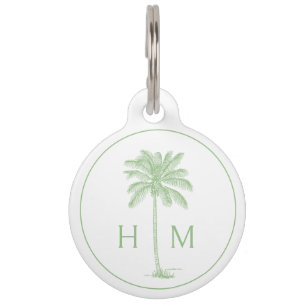 Green and White Palm Palmetto Tree Monogram Pet ID Tag
