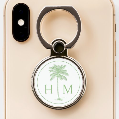Green and White Palm Palmetto Tree Monogram Phone Ring Stand
