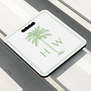 Green and White Palm Palmetto Tree Monogram Seat Cushion