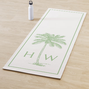 Green and White Palm Palmetto Tree Monogram Yoga Mat