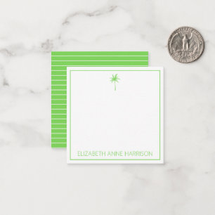 Green and White Palm Trees and Stripes Note Card