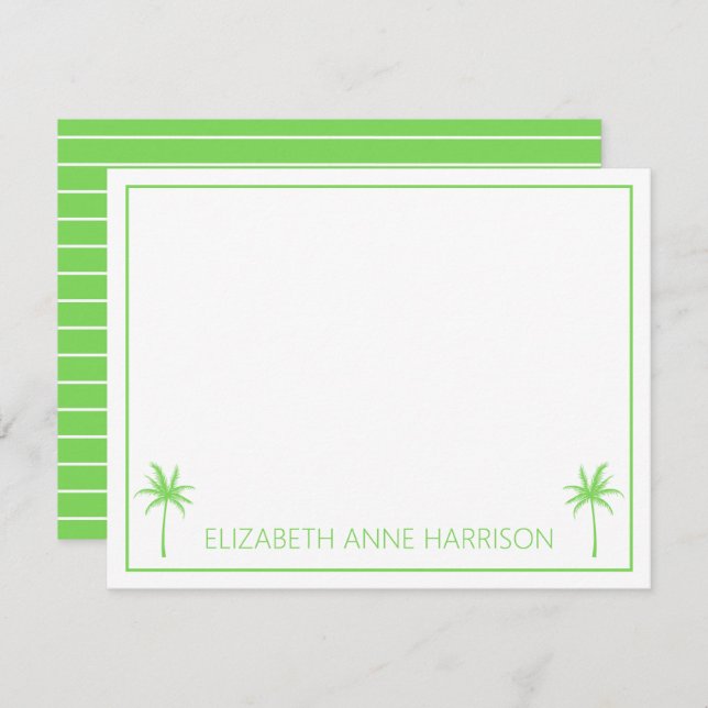 Green and White Palm Trees and Stripes Note Card (Front/Back)