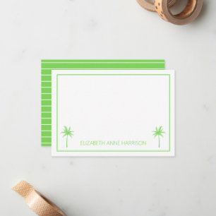 Green and White Palm Trees and Stripes Note Card