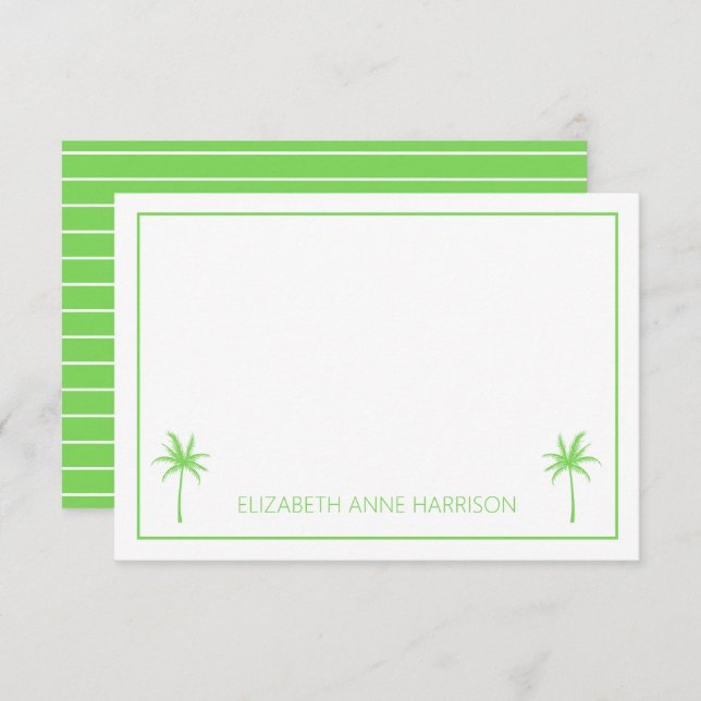 Green and White Palm Trees and Stripes Note Card (Front/Back)