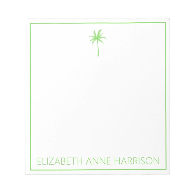 Green and White Palm Trees and Stripes Notepad (Front)