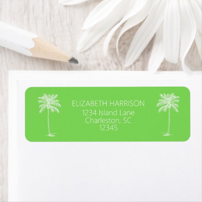 Green and White Palm Trees Return Address Label (Insitu)