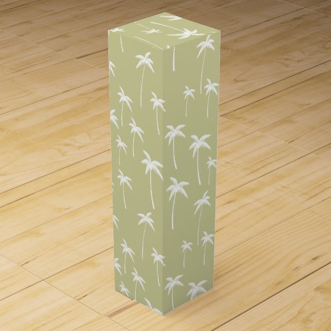 Green and White Palm Trees Wine Box (Front)