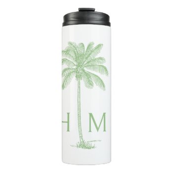 Green And White Palmetto Palm Tree Monogram Thermal Tumbler by jozanehouse at Zazzle