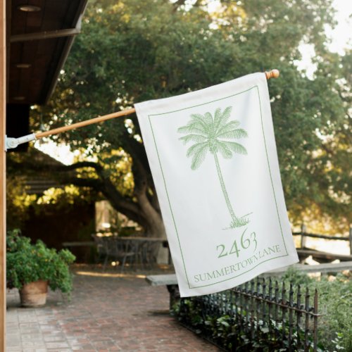 Green and White Palmetto Palm Tree Personalized House Flag