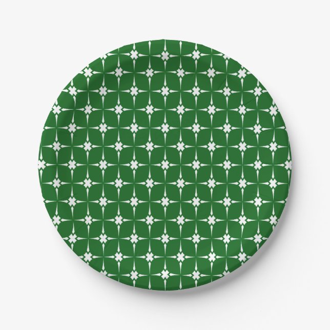 Green And White Patterned Paper Plates (Front)