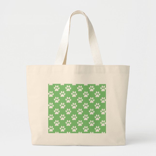 Green and white paws pattern large tote bag (Front)
