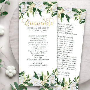 Green and White Peony Floral Quinceanera Program