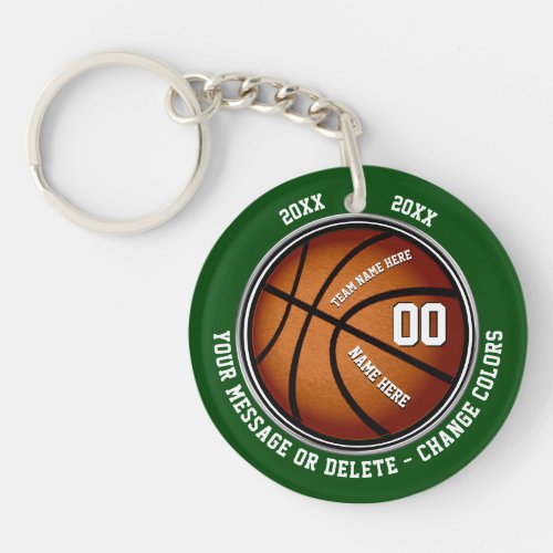 Green and White Personalized Basketball Gift Ideas Keychain