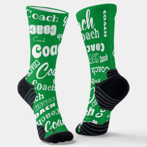 Green and White Personalized Coach Gift Name Art Socks