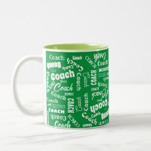 Green and White Personalized Coach Gift Name Art Two-Tone Coffee Mug