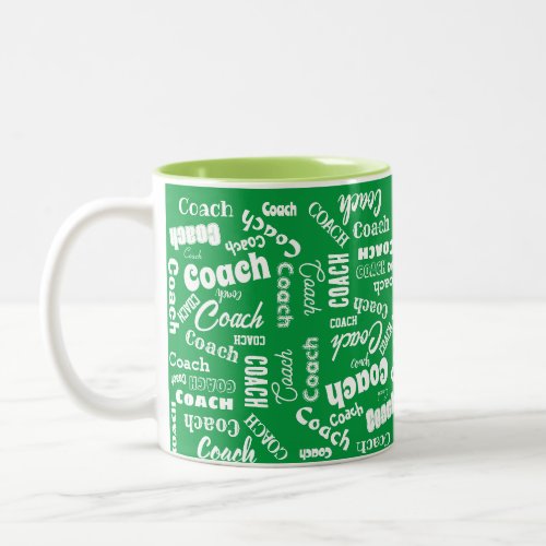 Green and White Personalized Coach Gift Name Art Two_Tone Coffee Mug