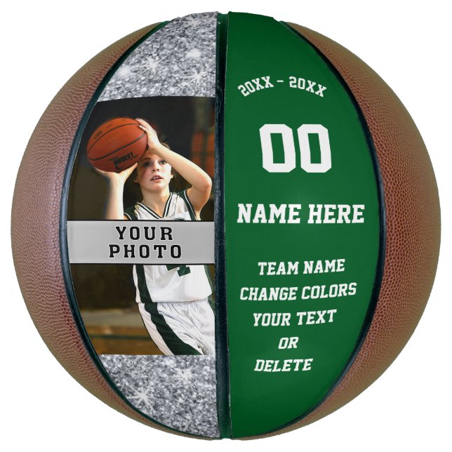 Green and White Personalized Girls Basketball Ball (Vertical)