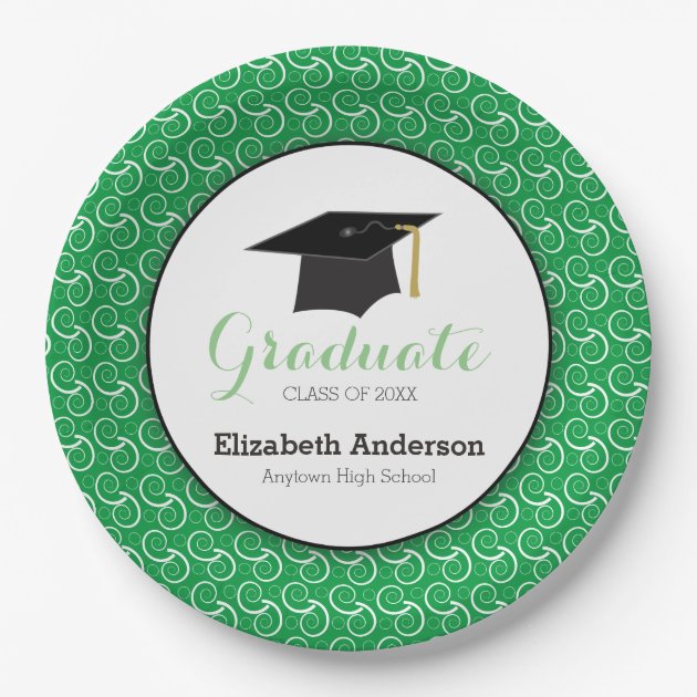 Green And White, Personalized Graduation Paper Plate