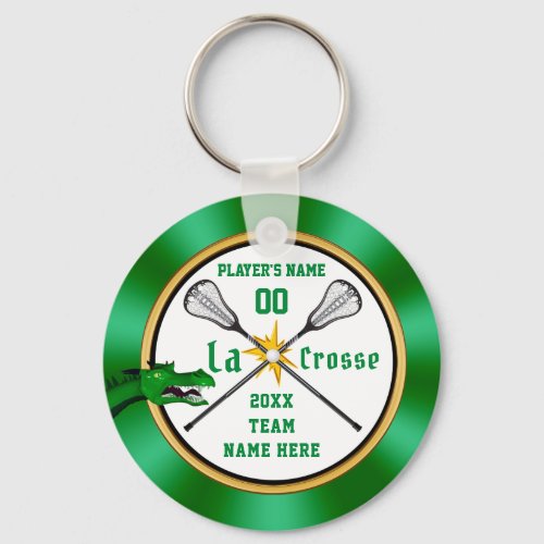 Green and White Personalized Lacrosse Keychains