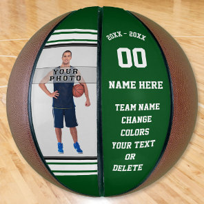 Green and White Personalized Photo Basketball Ball