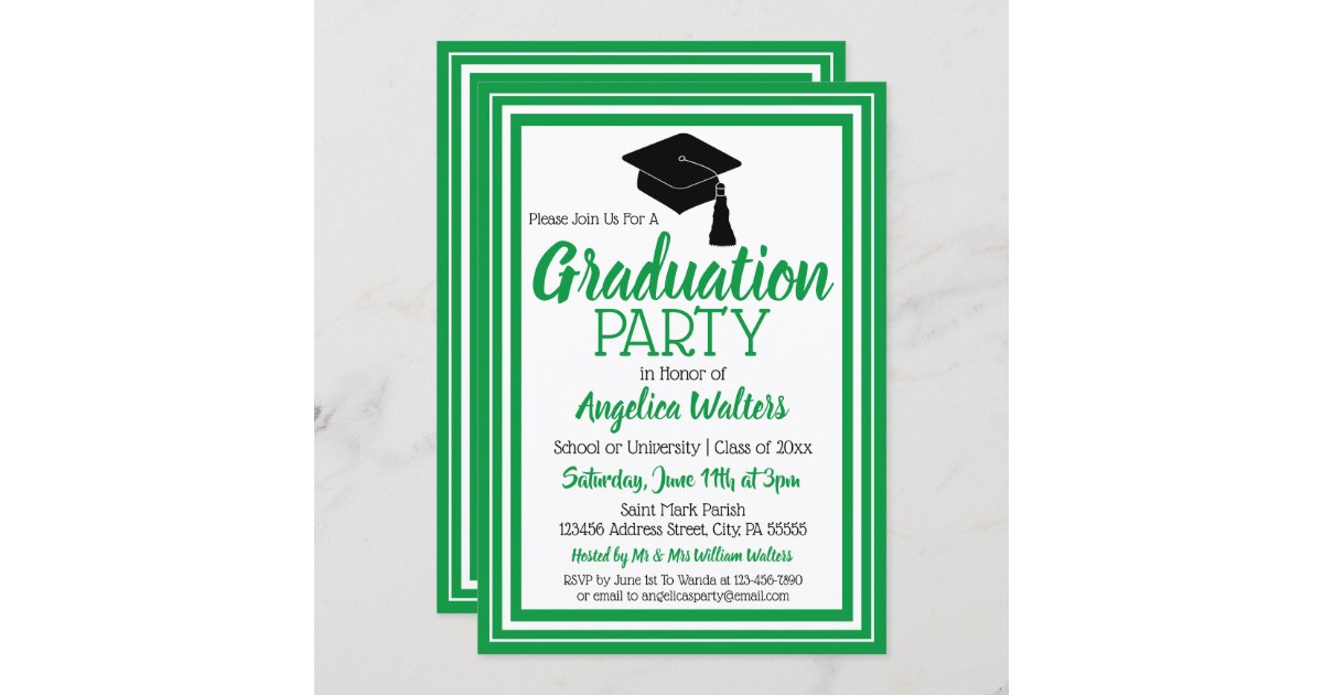 Green and White Photo Graduation Party Invitation | Zazzle