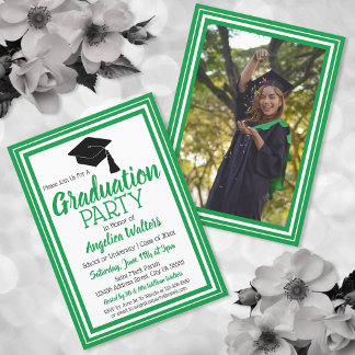 Green and White Photo Graduation Party Invitation
