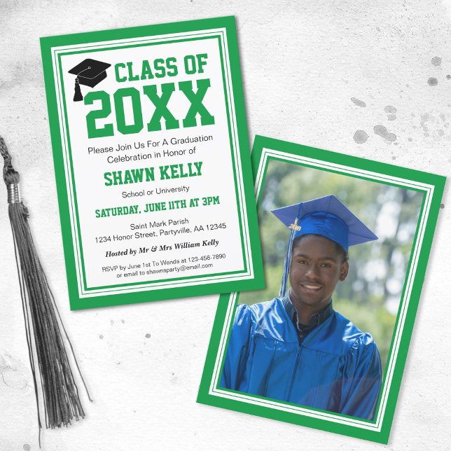 Green and White Photo Graduation Party Invitation (Creator Uploaded)