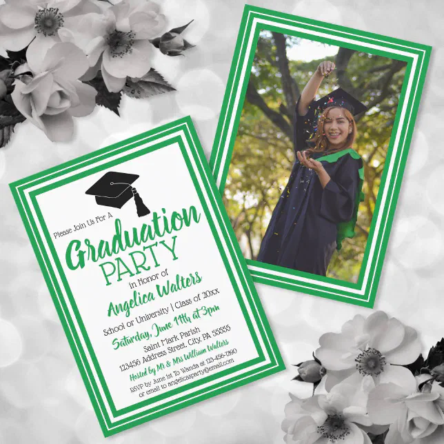 Green and White Photo Graduation Party Invitation | Zazzle