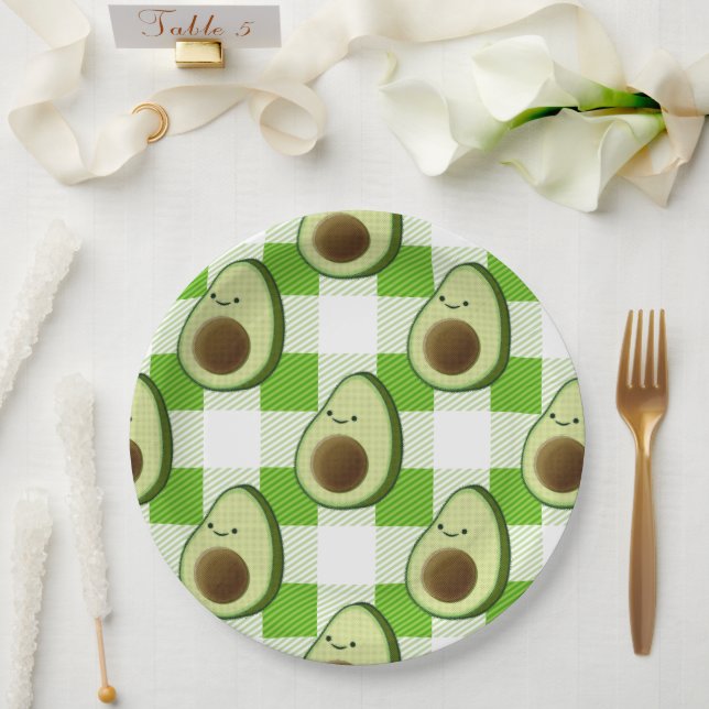 Green and White Plaid Avocado Tartan Pattern Paper Plates (Wedding)