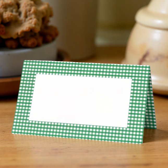 Green and White Plaid Checker Pattern | Holiday Place Card (Creator Uploaded)