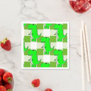 Green and White Plaid Dino Tartan Pattern Napkins