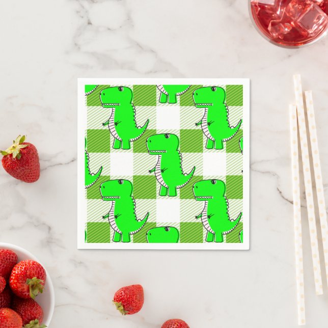 Green and White Plaid Dino Tartan Pattern Napkins (Insitu)