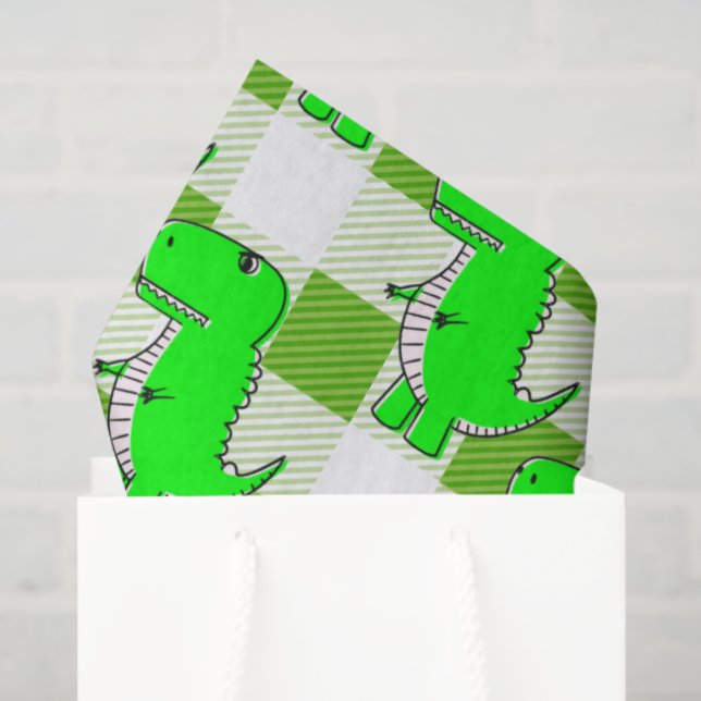 Green and White Plaid Dino Tartan Pattern Tissue Paper (Gift Bag)