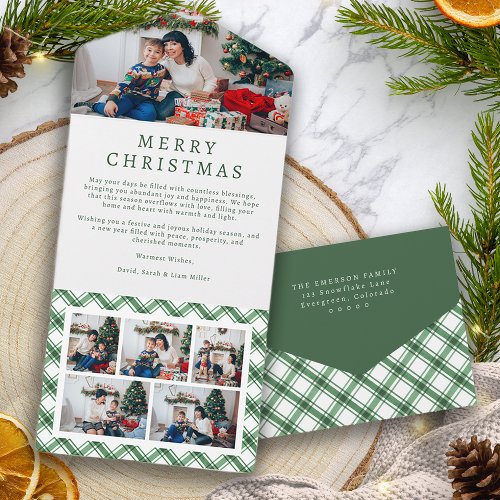 Green and White Plaid Holiday Trifold Card