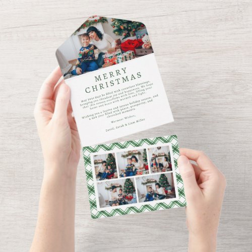 Green and White Plaid Holiday Trifold Card