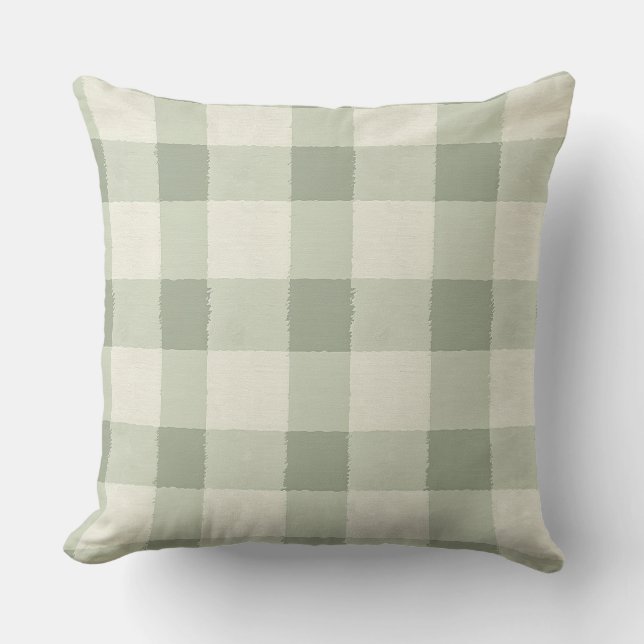 Green and White Plaid Outdoor Pillow (Front)