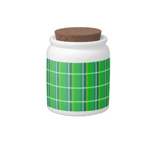Green and White Plaid Pattern Candy Jar