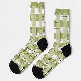 Green and White Plaid, Text on Foot Socks
