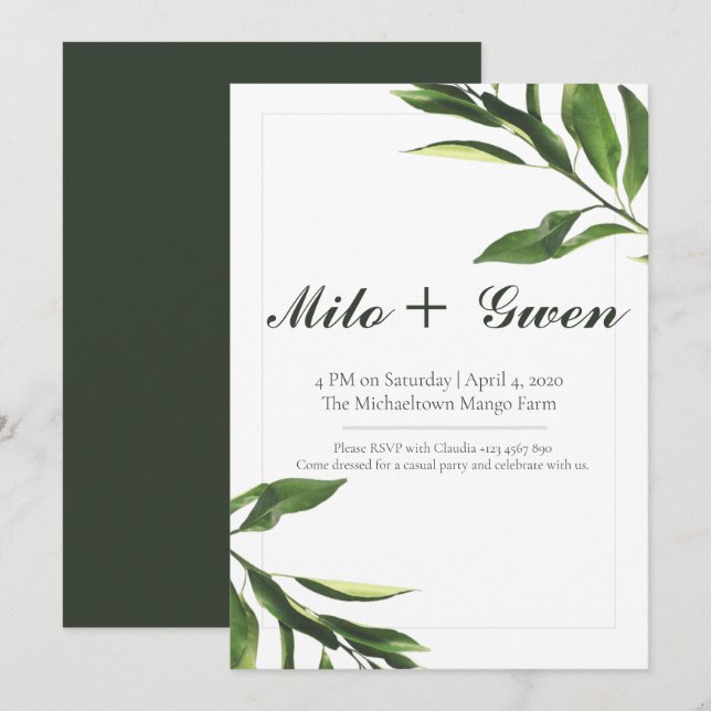 Green and White Plants Invitation (Front/Back)